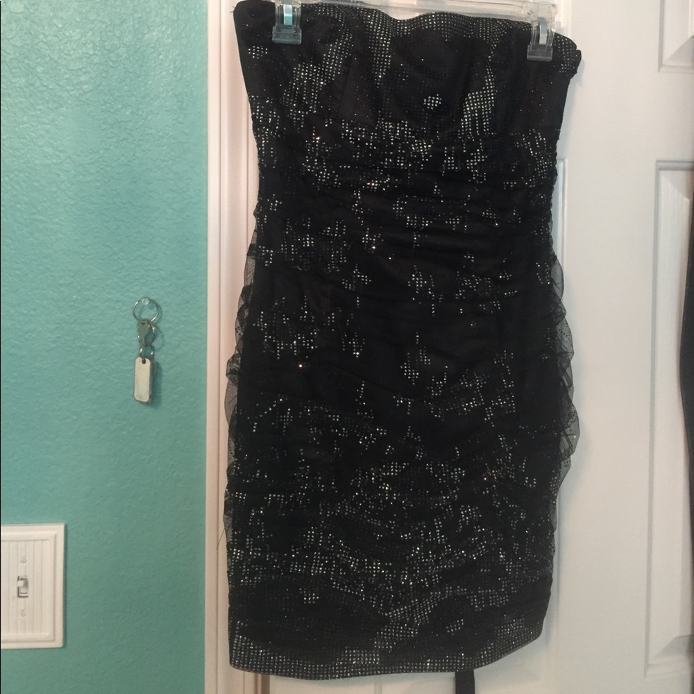 Jessica McClintock black & silver cocktail dress.