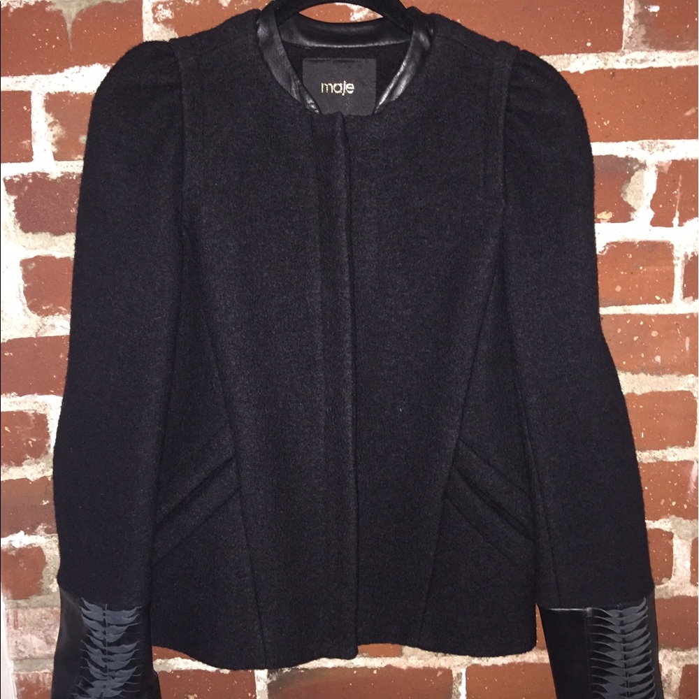 Maje Dream leather trim jacket in black