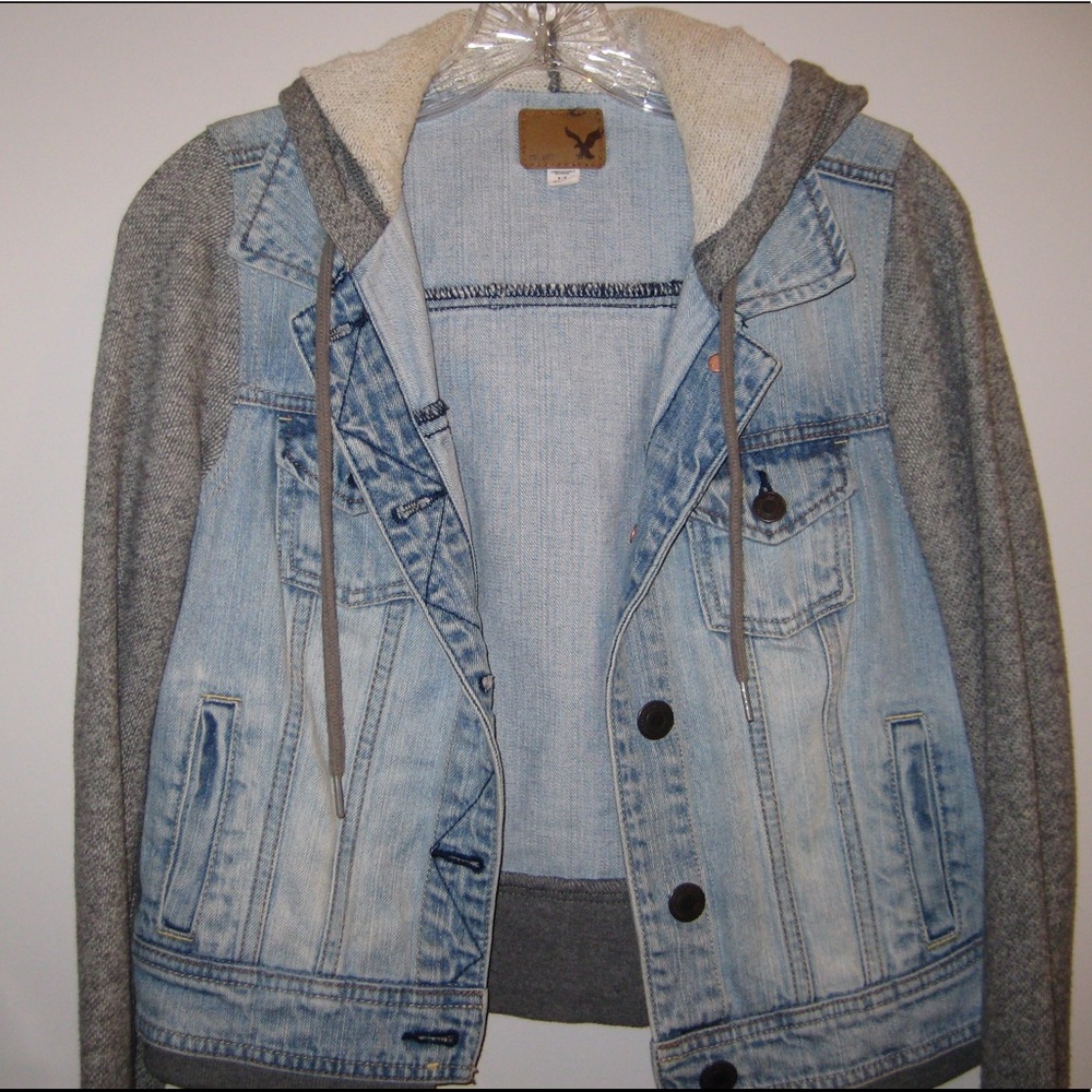 American Eagle Denim-Vested Hooded Jacket