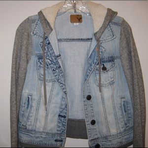 American Eagle Denim-Vested Hooded Jacket