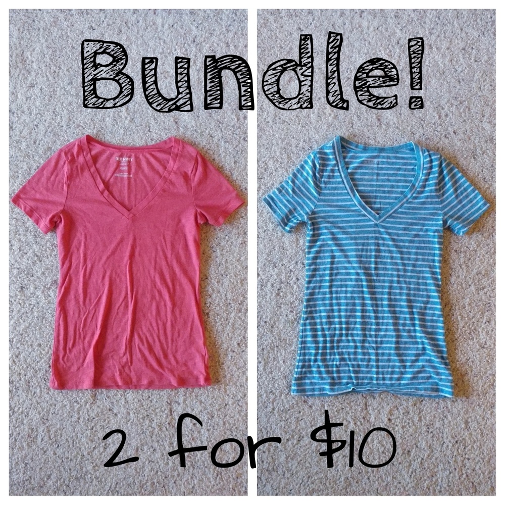 Blue & white stripe AND faded red - classic V neck