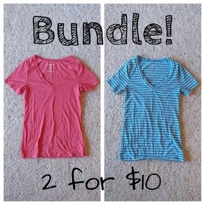 Blue & white stripe AND faded red - classic V neck