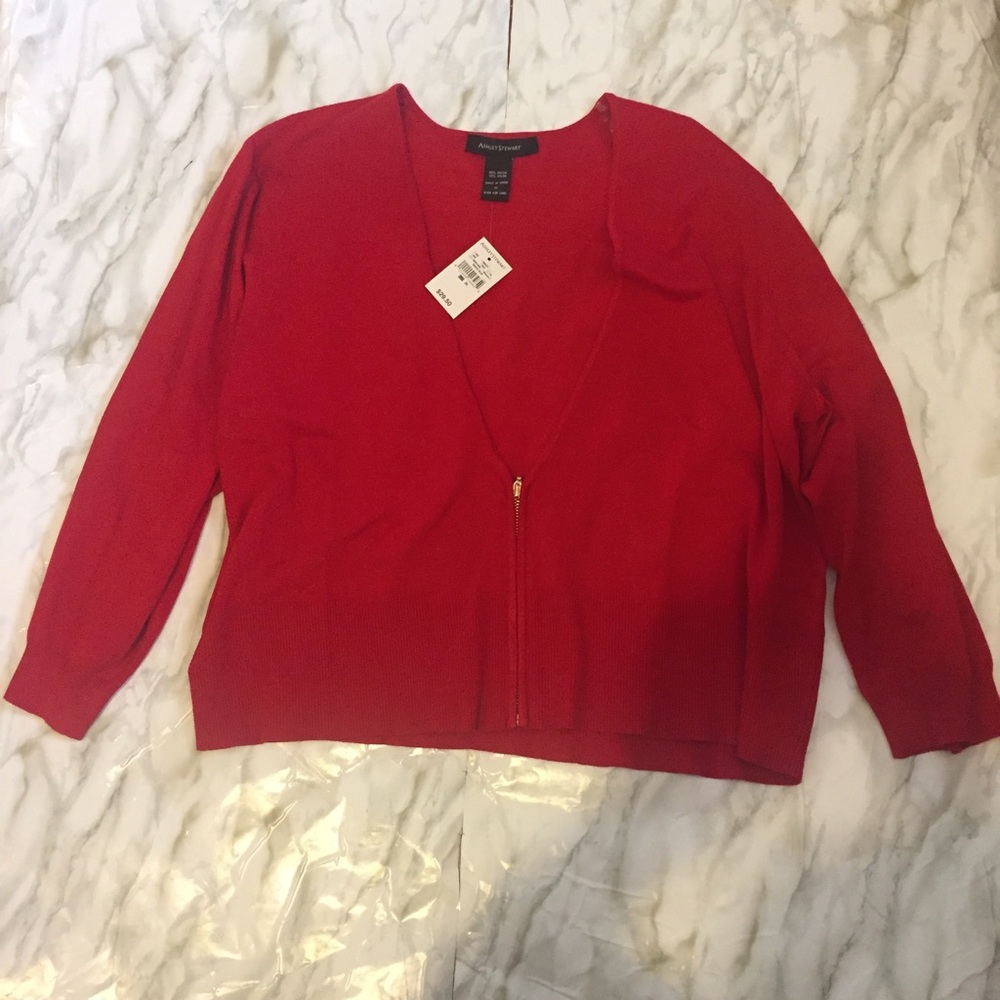 Ashely Stewart Red Zipper Cardigan 3/4 Sleeve 26