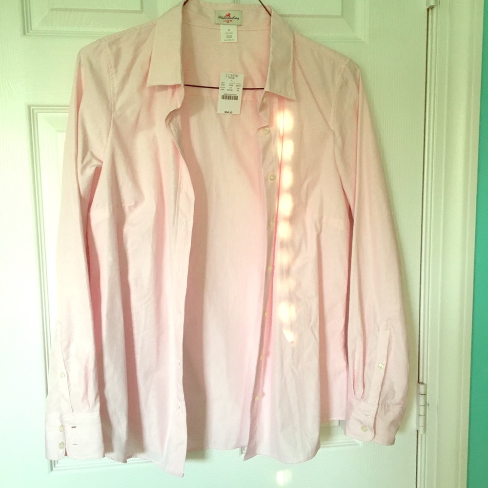 Jcrew pink and white striped button down