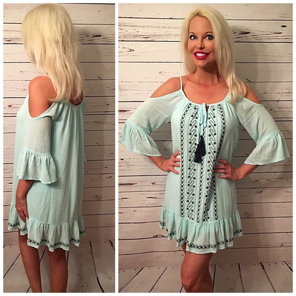 Mint fully lined cold shoulder dress! SALE - Picture 2 of 2