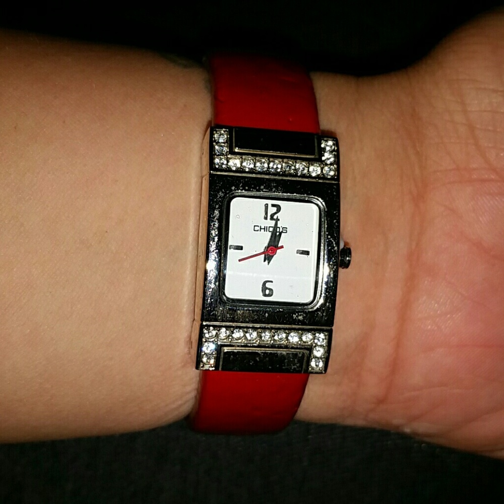 Chico's red cuff rhinestone watch
