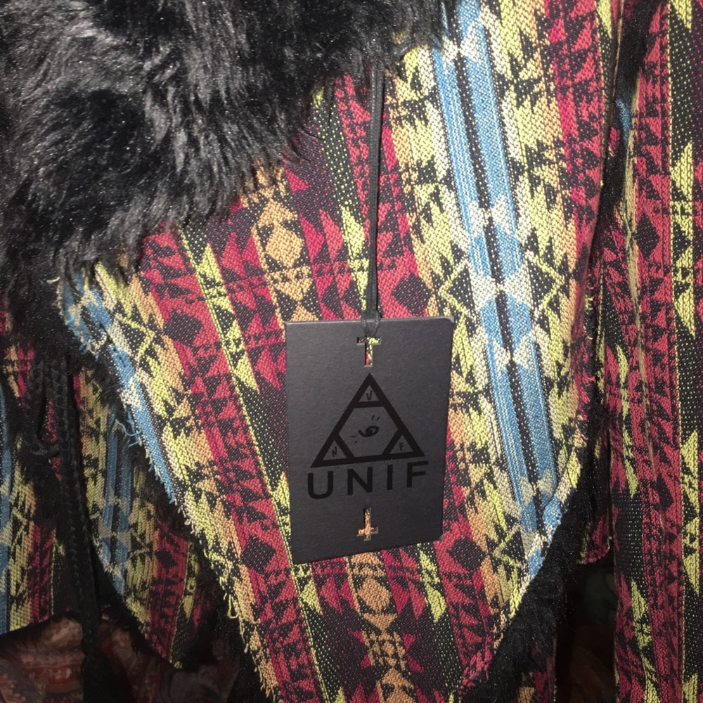 Unif tribal jacket with fur and tassel tie NWT