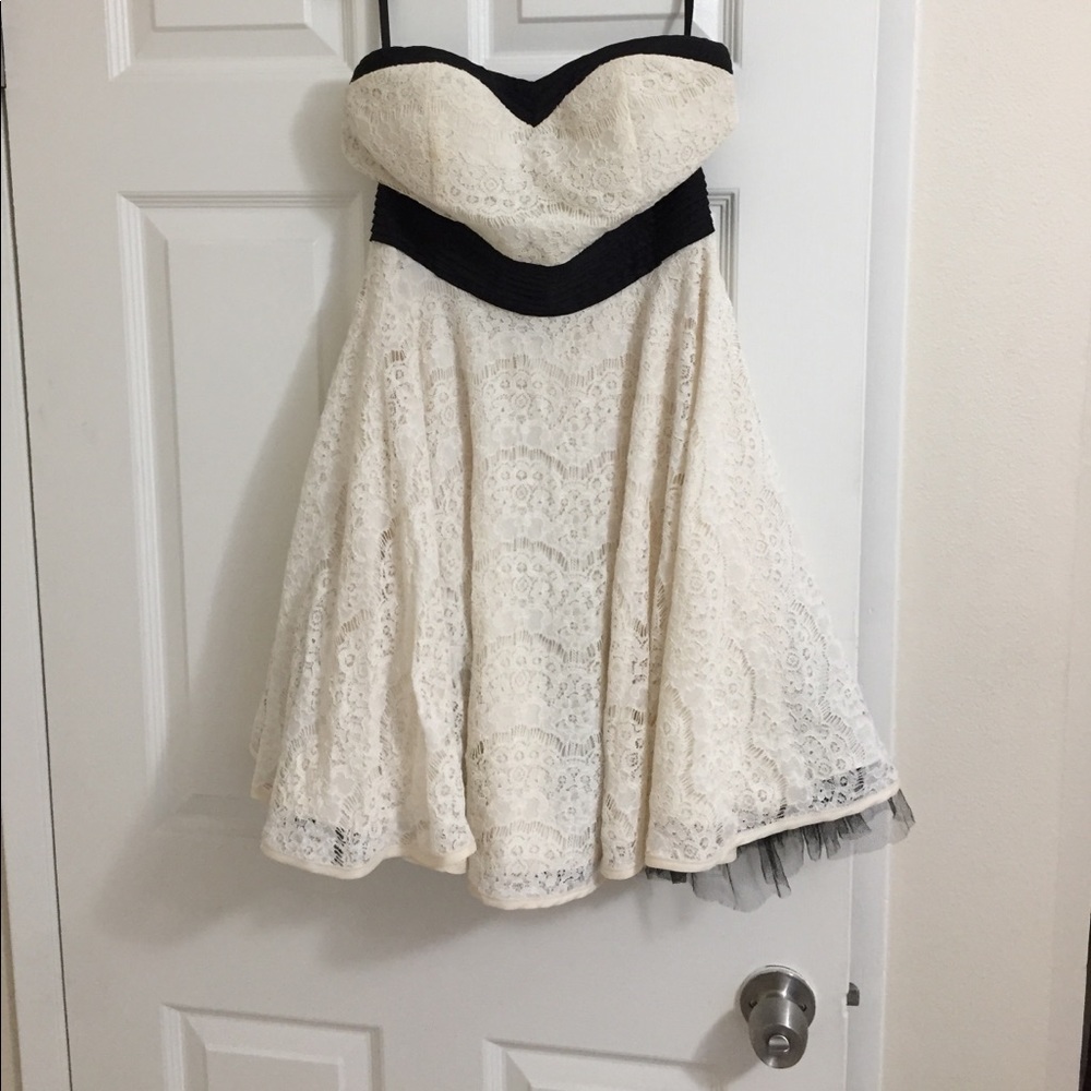 Strapless white and black formal dress