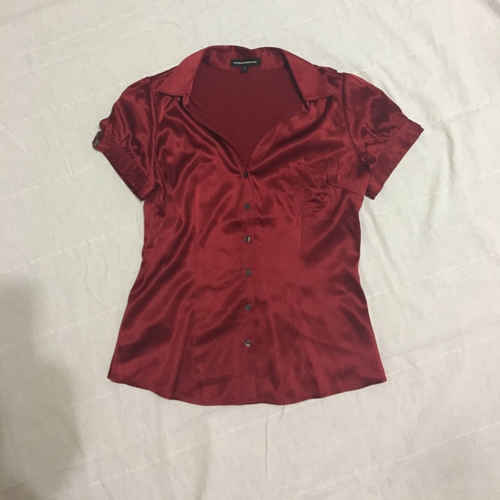 Express satin short sleeve blouse