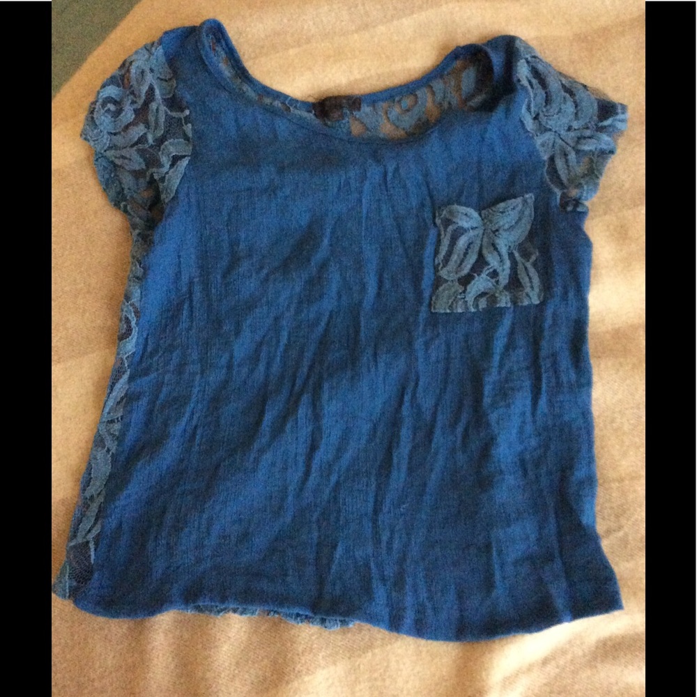 blue T-shirt with cute design on the back