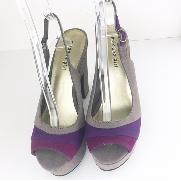 Madden Girl Suede Gray Purple Platforms Slingback - Picture 2 of 8