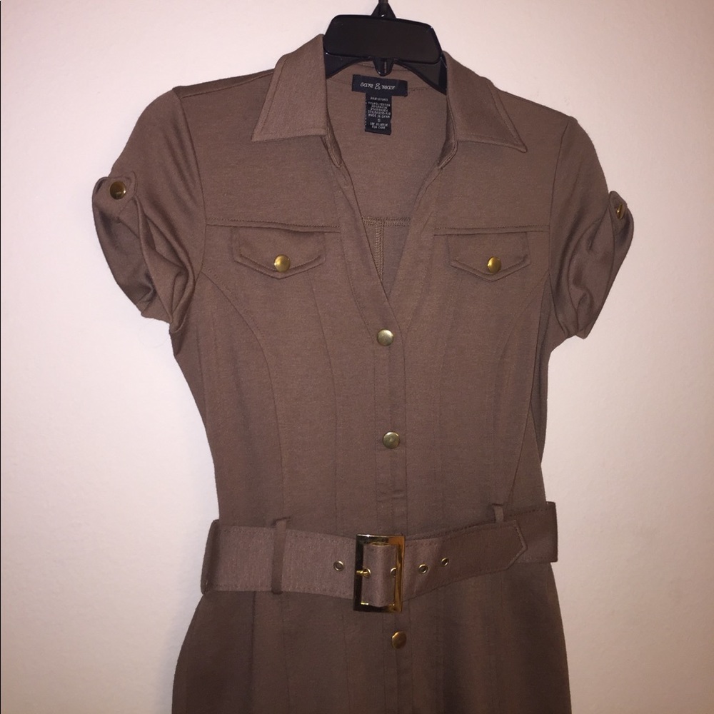 Brown and gold button down dress