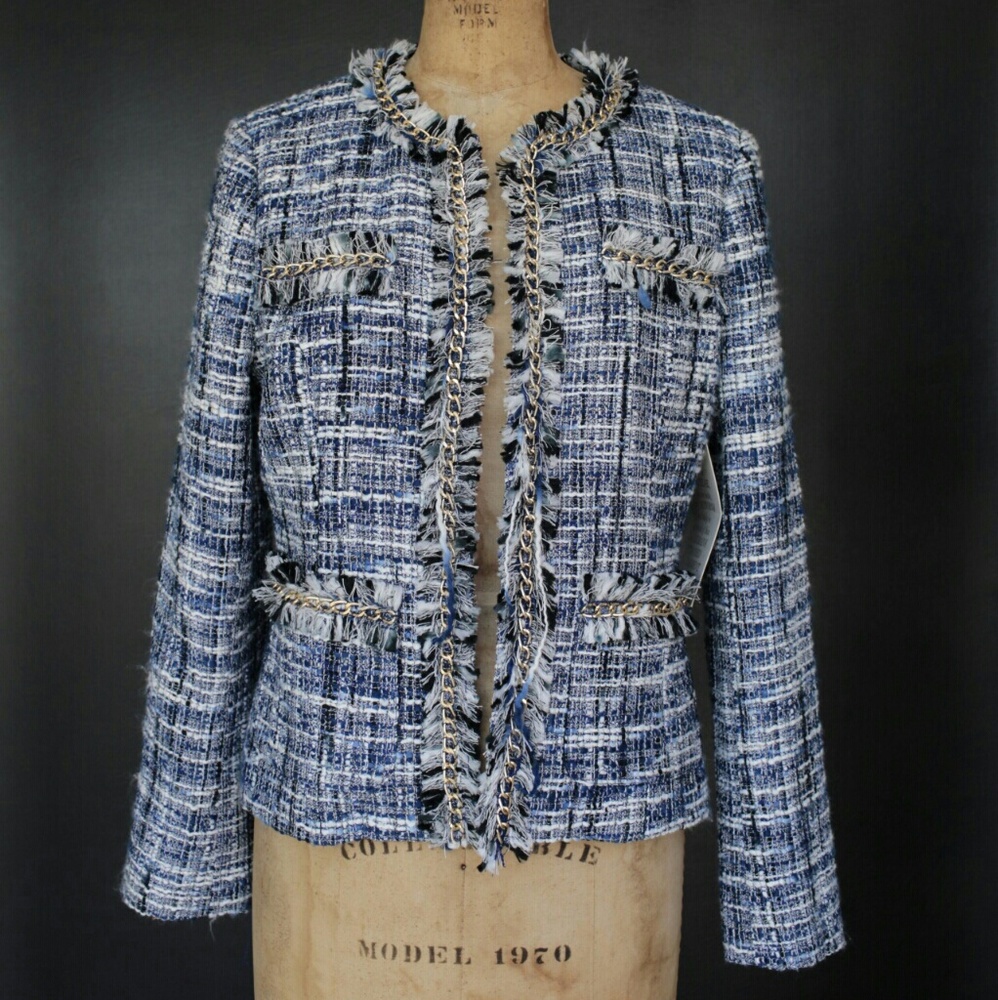 NWT Boston Proper Tweed Jacket with Gold Chain