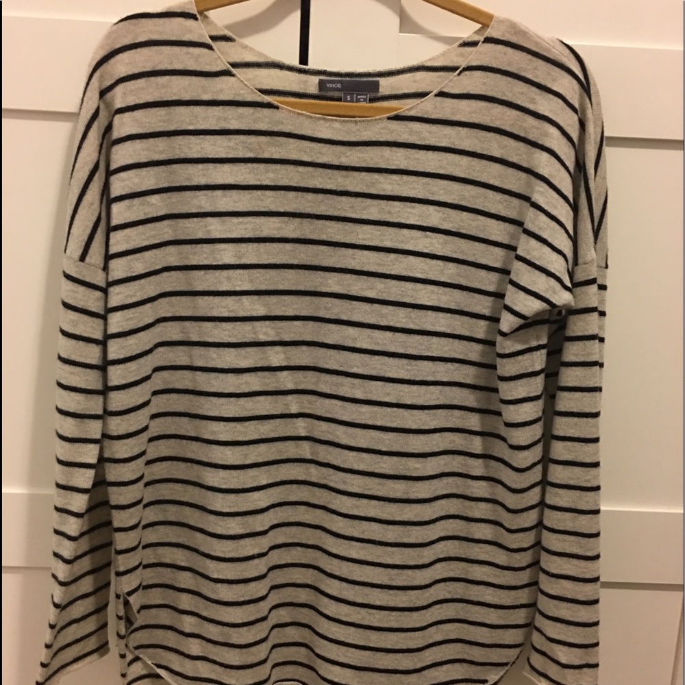 Vince Striped Wool Blend-Heather Cloud-Black - Picture 2 of 3