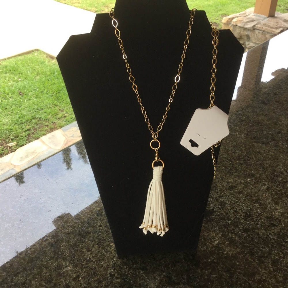 White Tassel Necklace on Gold Chain