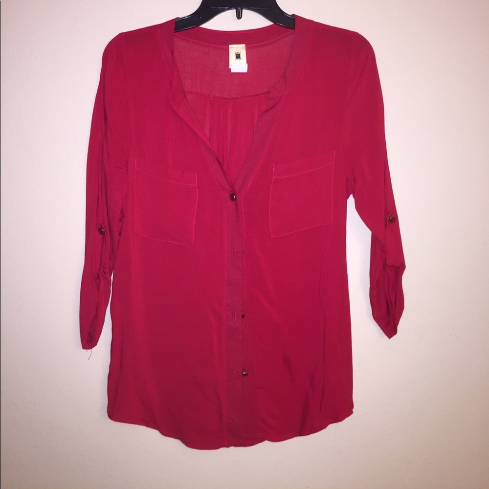 Red button up blouse