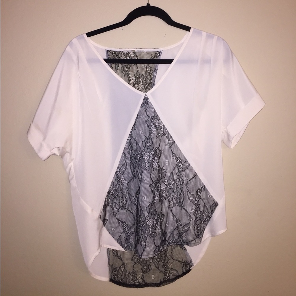 White chiffon and lace top