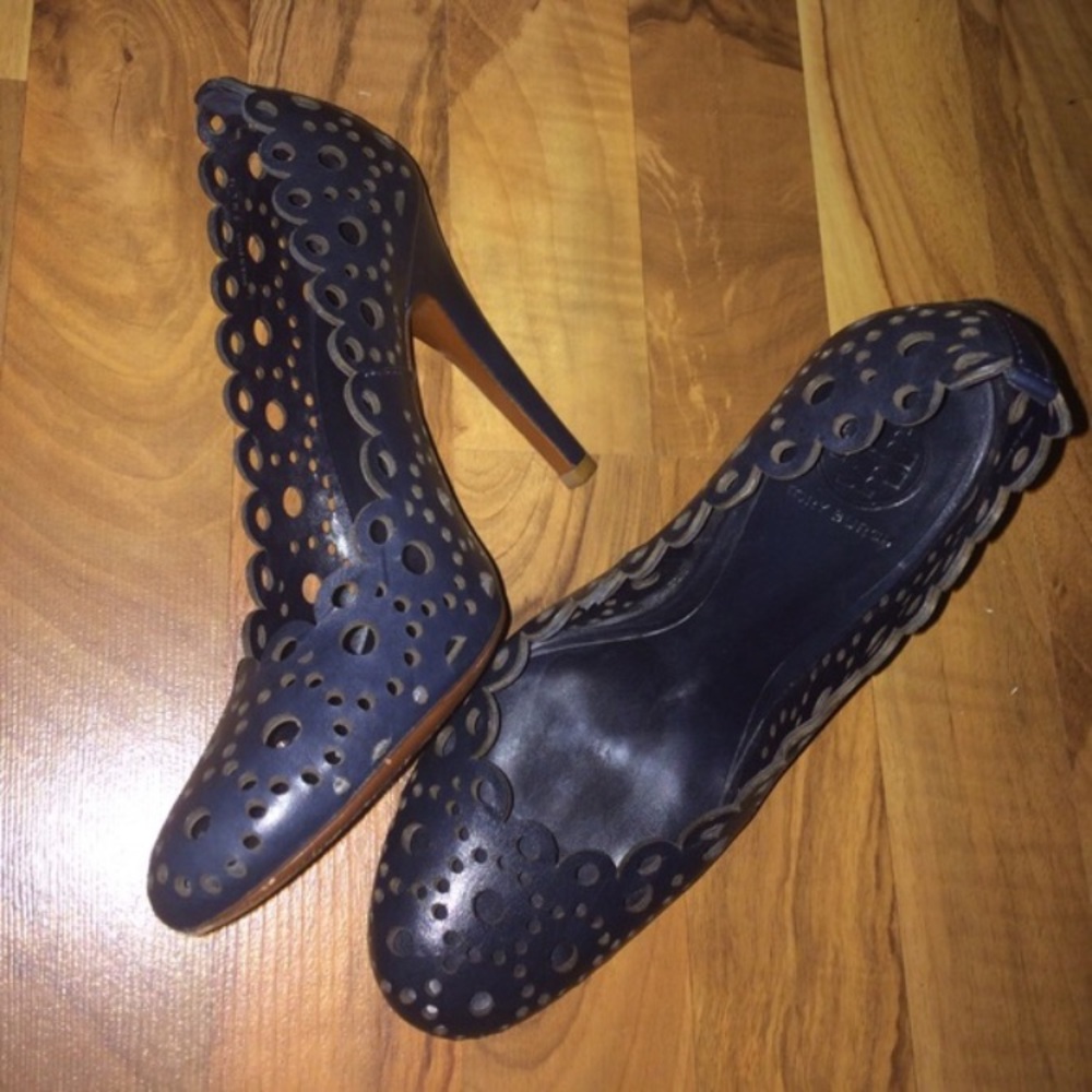 Tory Burch Navy Laser cut heels