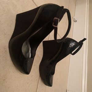BCBG Black Patent Leather Wedges- NEVER WORN