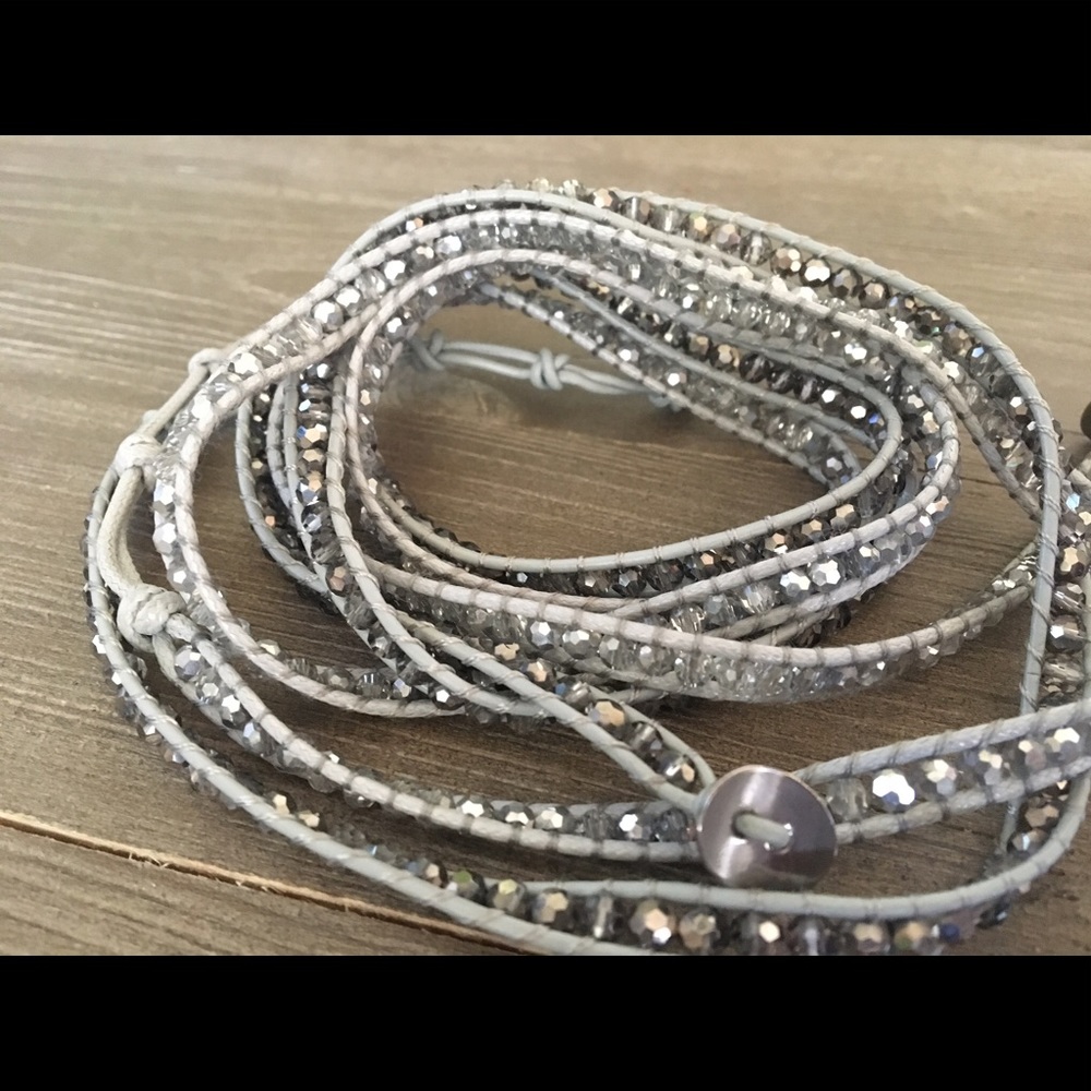 Handmade light blue with silver beaded bracelet