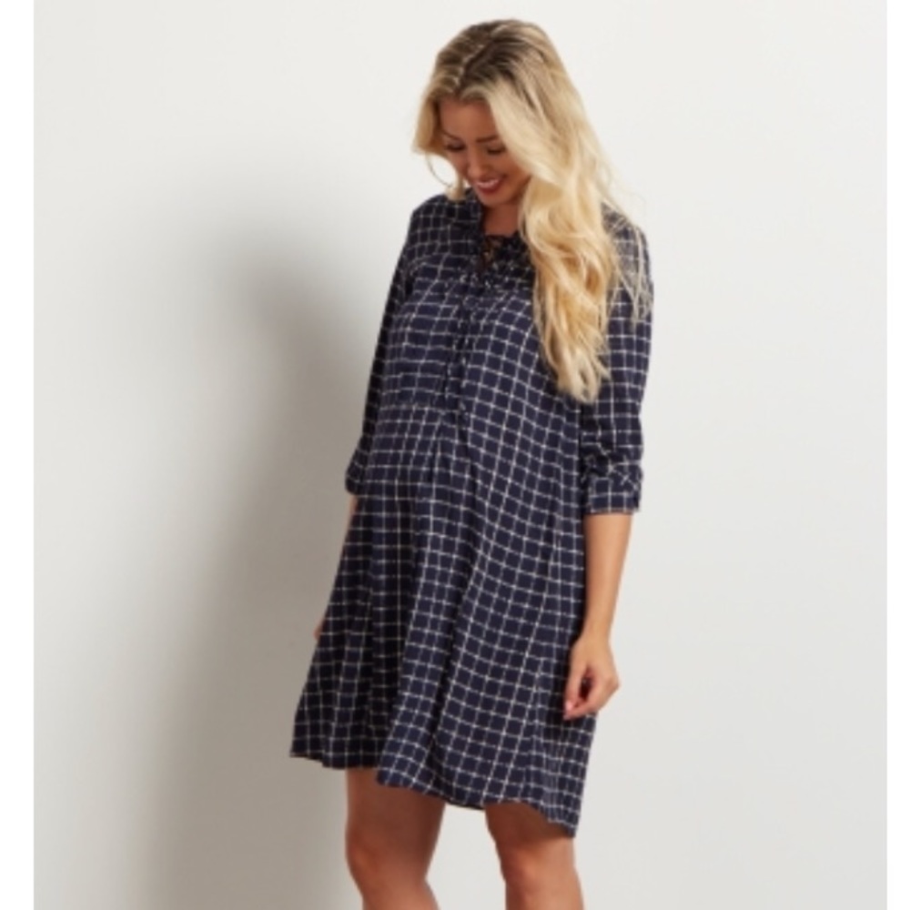 Pink Blush Maternity Lace Up Dress
