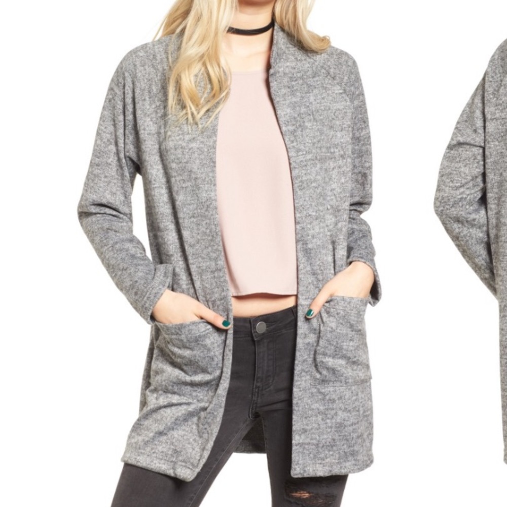 gray long bomber cardigan