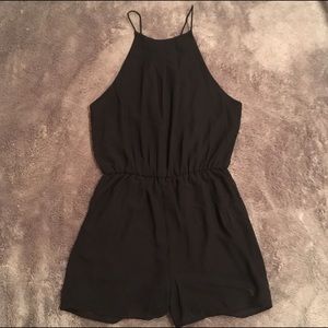 Black Sleeveless Halter Keyhole Romper Jumpsuit