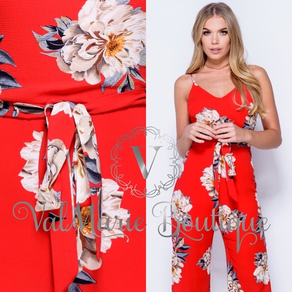 ValMarie Boutique Pants - 📍CLEARANCE 📍Red Floral Side Slit Sexy Jumpsuit ValMarie Boutique Pants - 📍CLEARANCE 📍Red Floral Side Slit Sexy Jumpsuit