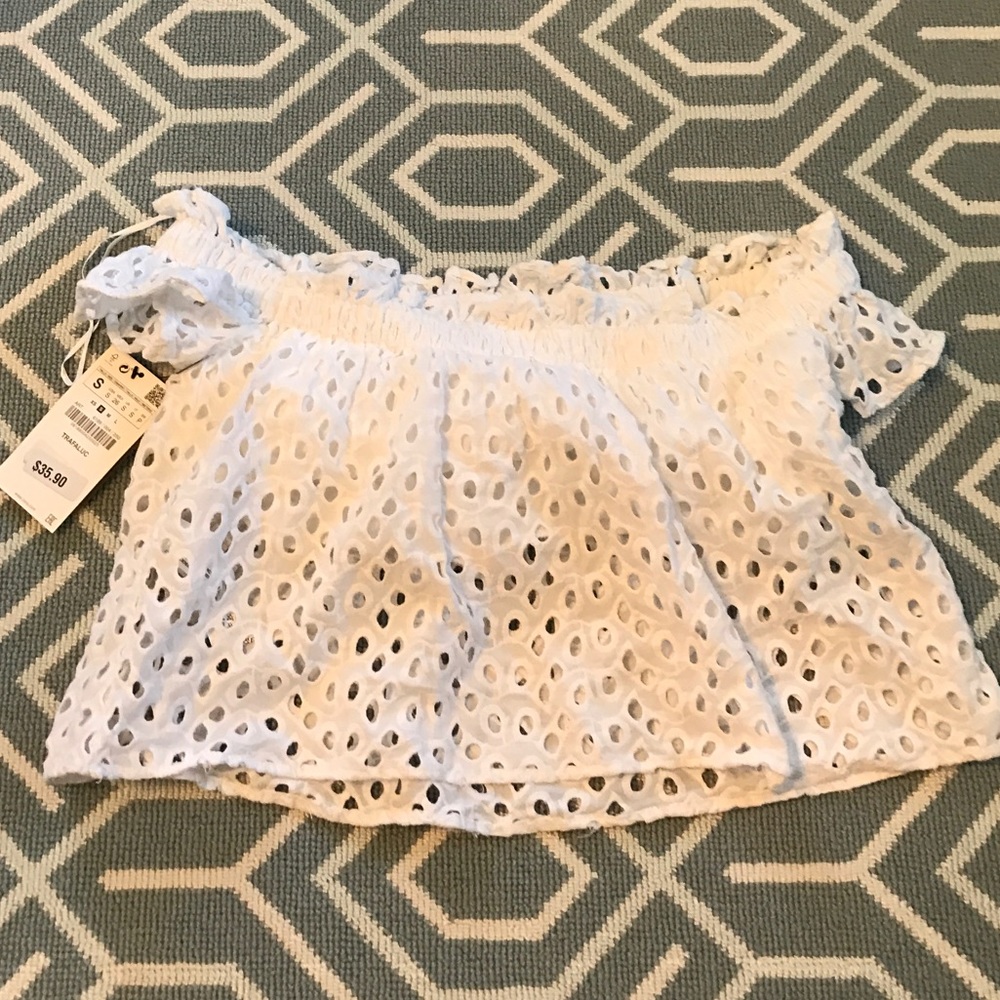 Zara Eyelet White Off the Shoulder Top