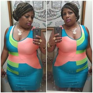 Geometric 80's neon blue party mini dress