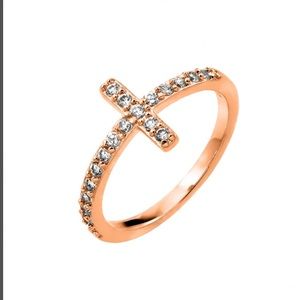 925 sterling silver rose gold plated cross ring