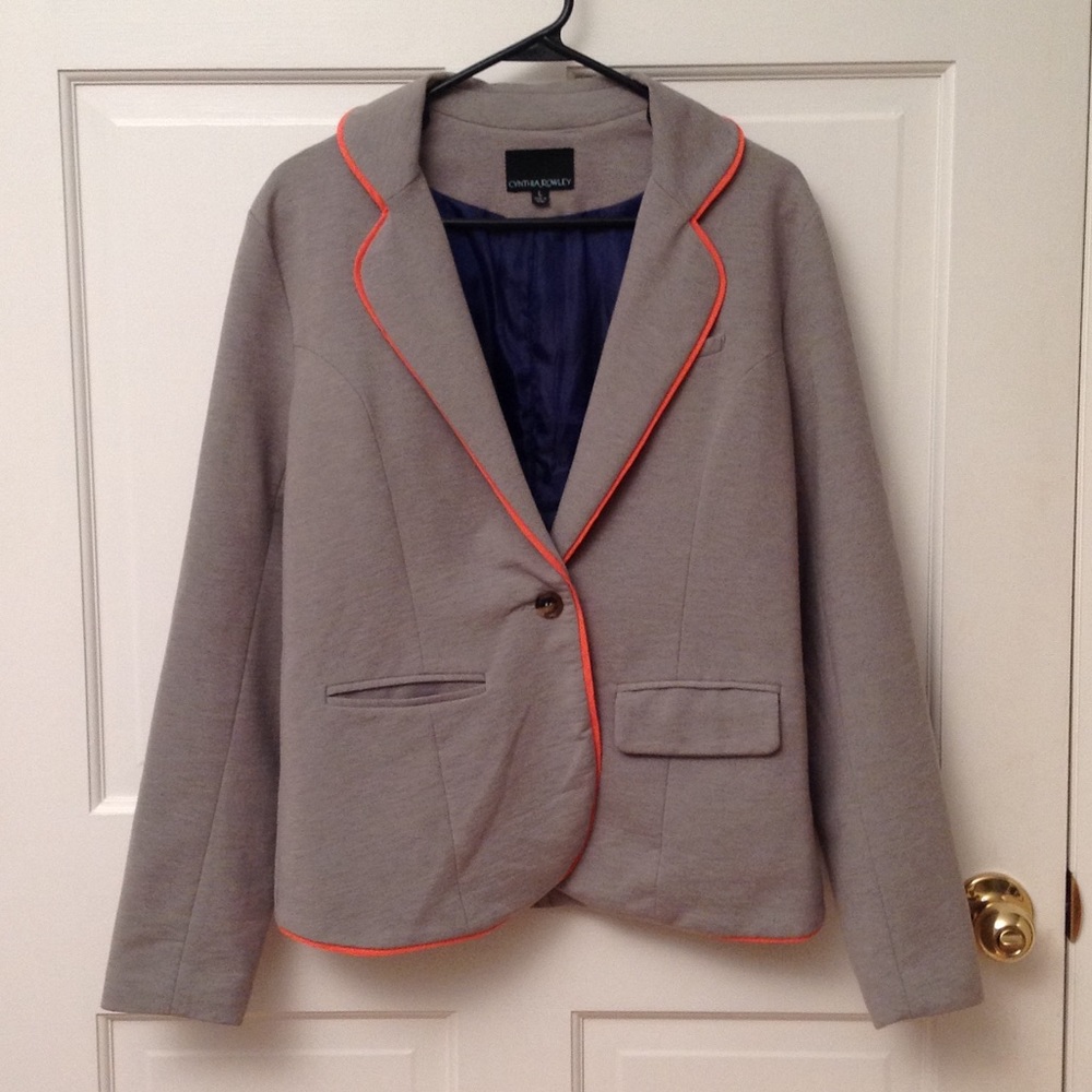 Grey Blazer with Pop of Coral