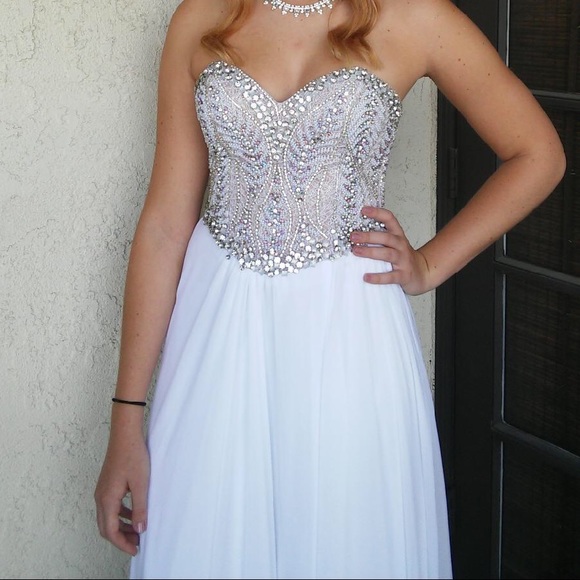White Embellished Prom Dress - Picture 2 of 3