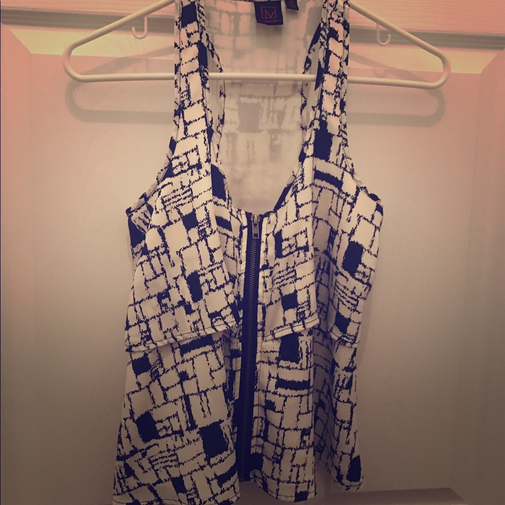 Blue printed zipper tank top