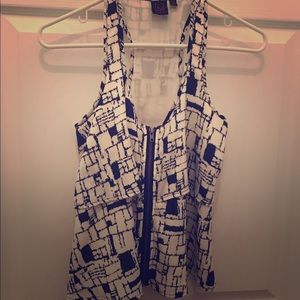 Blue printed zipper tank top