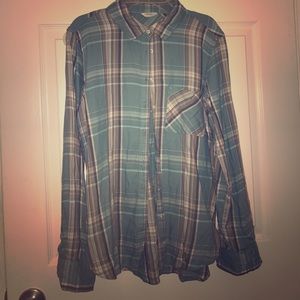 Baby pink and blue plaid button up flannel