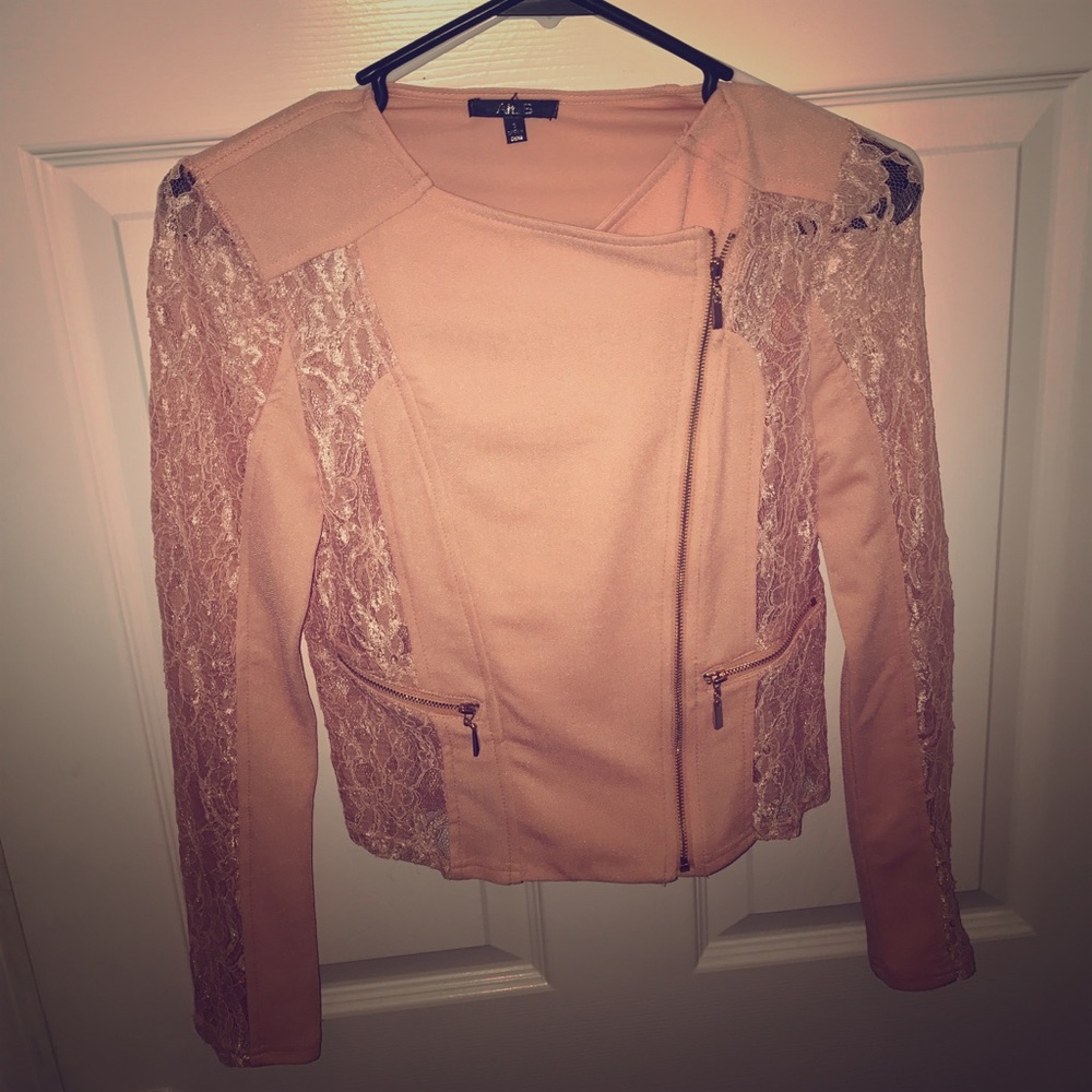 Pink Lace flower jacket with gold zippers