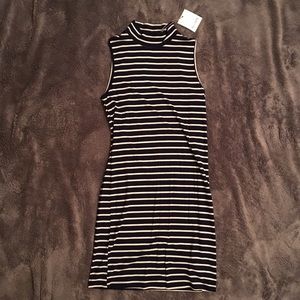 Sleeveless Mock Neck Striped Blue Dress