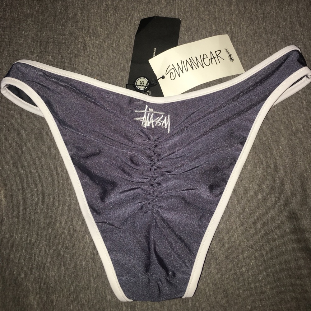 Stussy bikini bottoms Juliano ruched brief silver