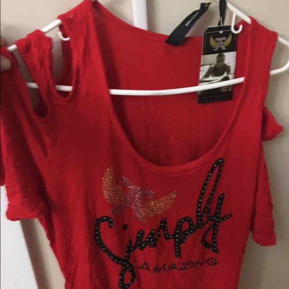 NEW TREYS ANGELS Cutout Shoulders Rouged Side T - Picture 1 of 5