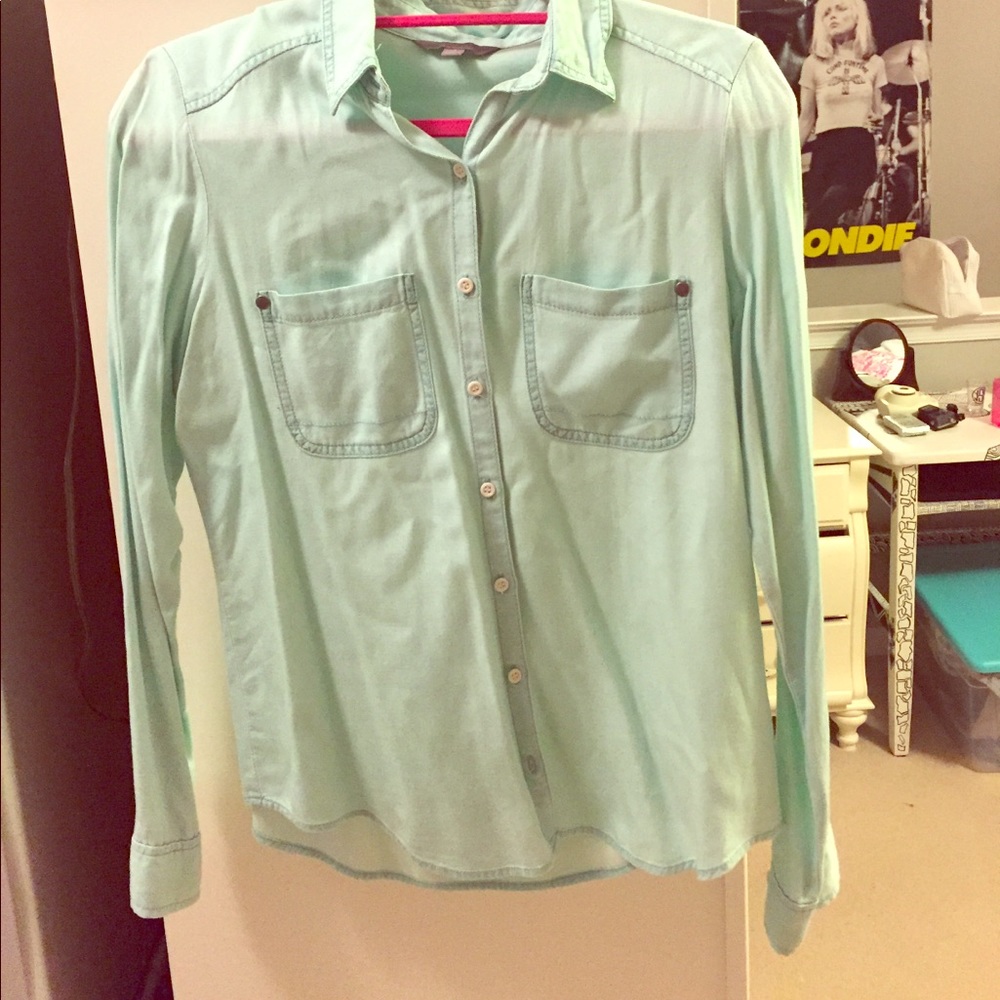 Aqua button down flannel shirt