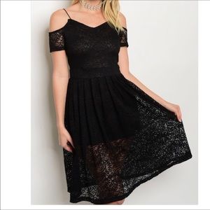 Black Lace Cold Shoulder Dress