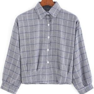 Gray plaid crop blouse