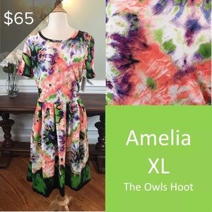 LULAROE XL Amelia TIE DYE watercolor Pink Dipped