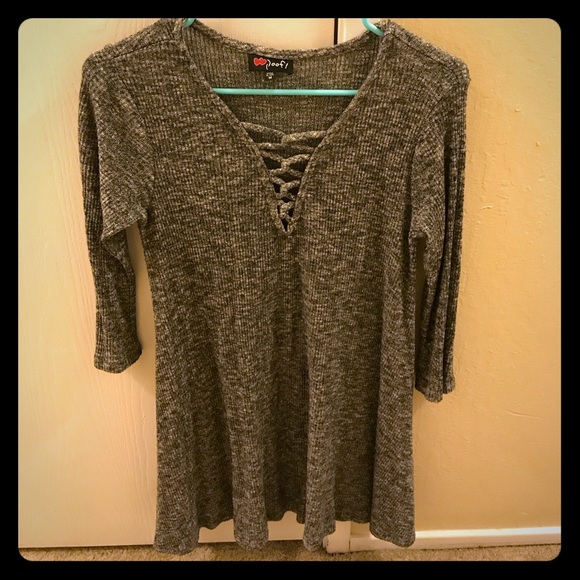 Heathered grey Lace up Dress - Picture 1 of 3