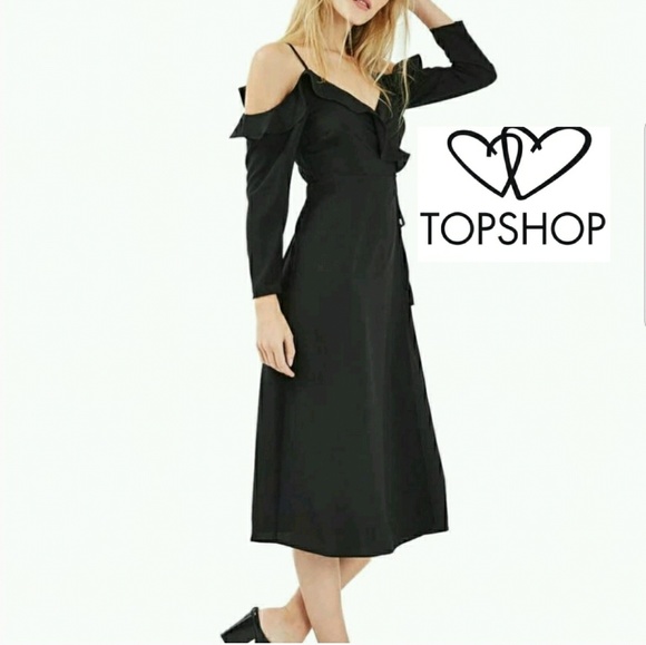 Topshop Dresses & Skirts - *NEW* TOPSHOP Wrap Dress, Ruffle Cold Shoulder