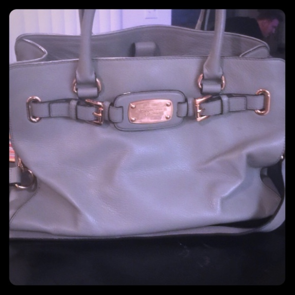 Michael Kors Grey Hamilton Satchel Rose Gold EUC