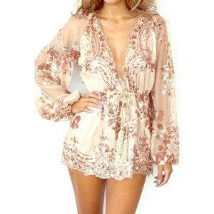 Rose Gold Mesh and Sequin Sparkly Stunning Romper