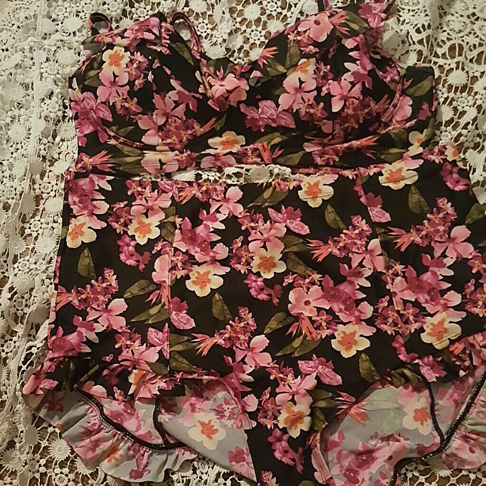 Floral ruffle high waisted bikini