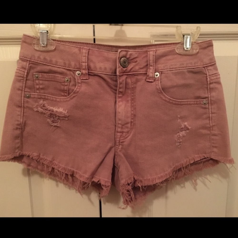 Pink/Purple Distressed Denim Shorts